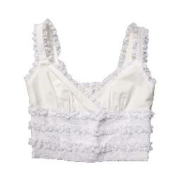 White Lace Trimmed Cotton Cropped Tank Top