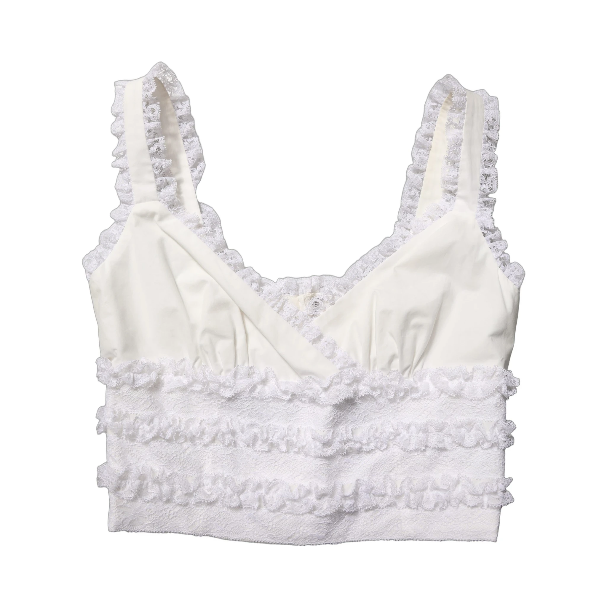 White Lace Trimmed Cotton Cropped Tank Top