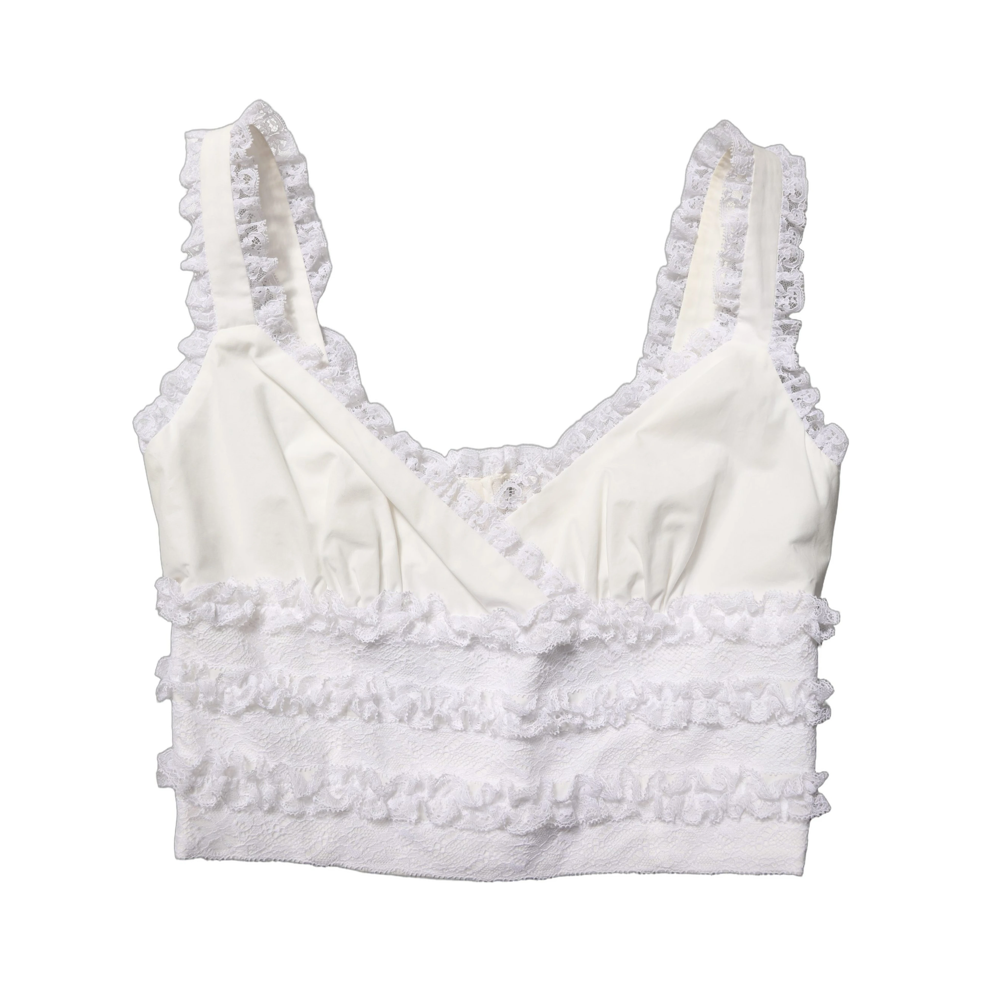 White Lace Trimmed Cotton Cropped Tank Top