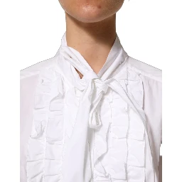 White Ruffled Bib Long Sleeves Blouse Top