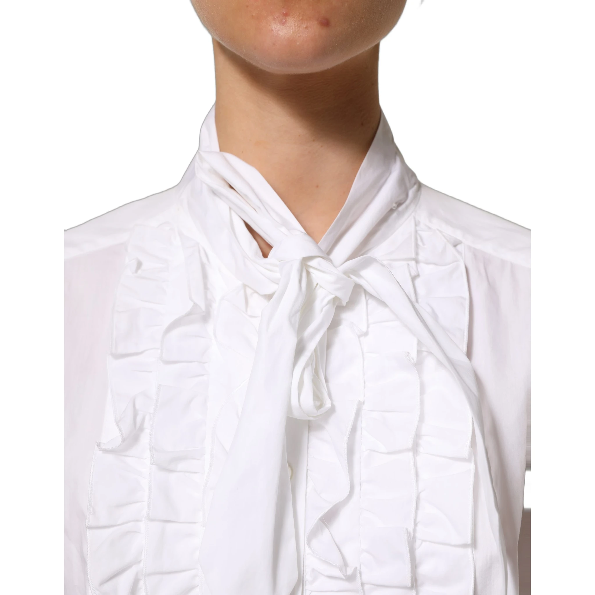 White Ruffled Bib Long Sleeves Blouse Top
