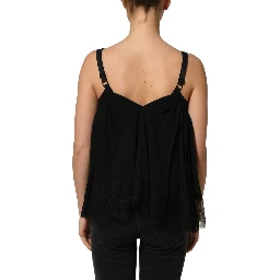Black Sleeveless Floral Lace Tank Blouse Top