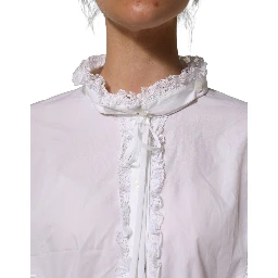 White Ruffled Lace Embellished Blouse Top