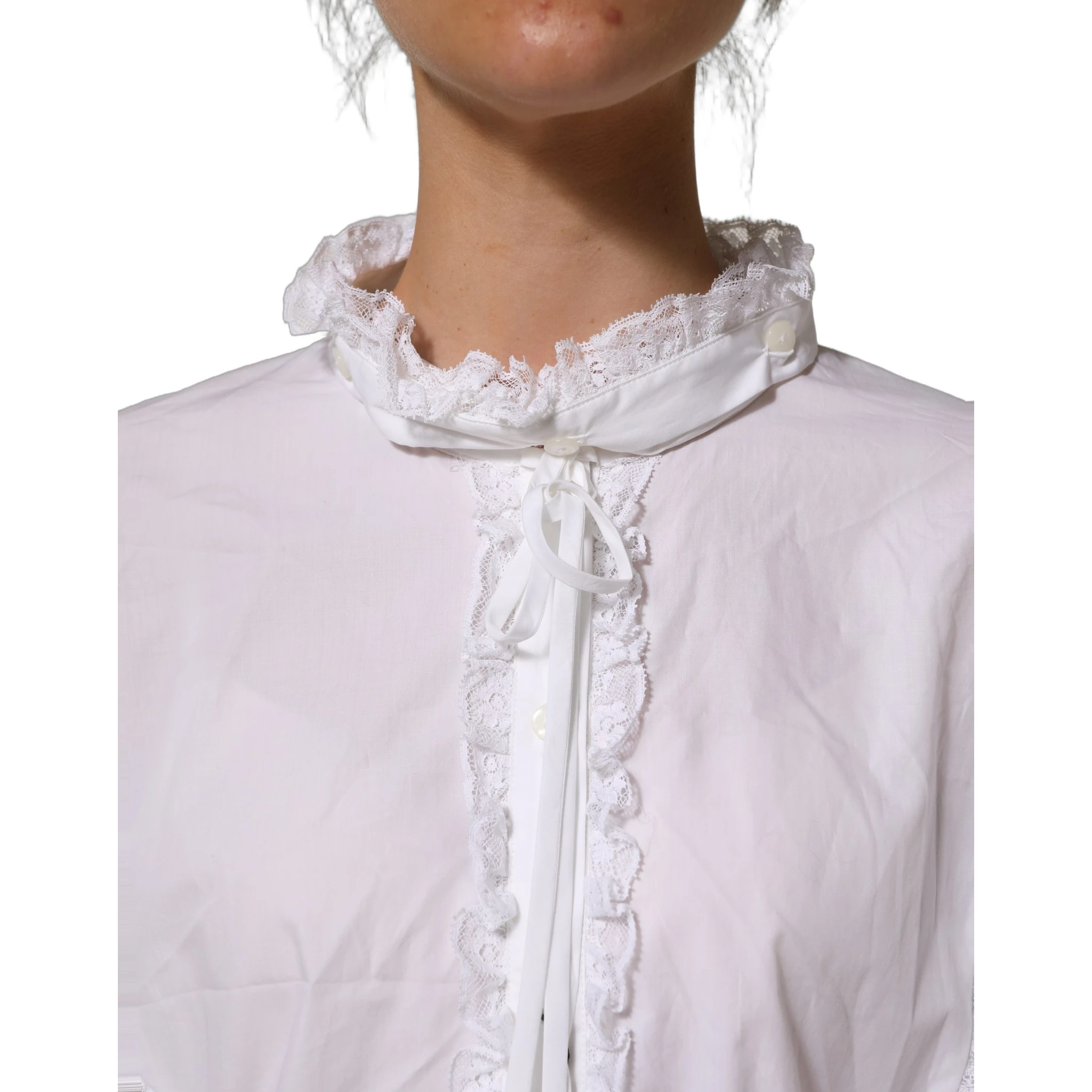 White Ruffled Lace Embellished Blouse Top