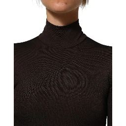Brown Turtleneck Long Sleeves Blouse Top