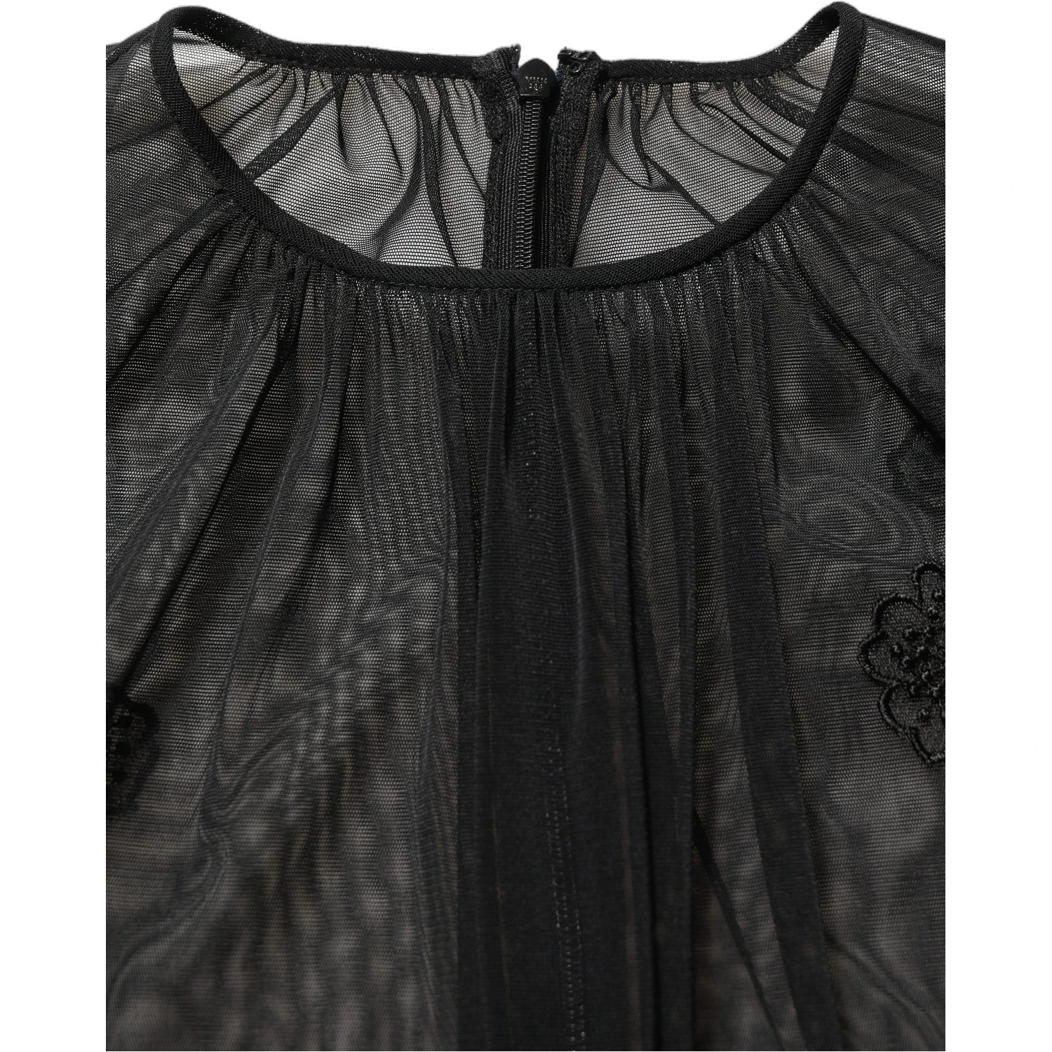 Black Polyester Mesh Sheer Crewneck Blouse Top