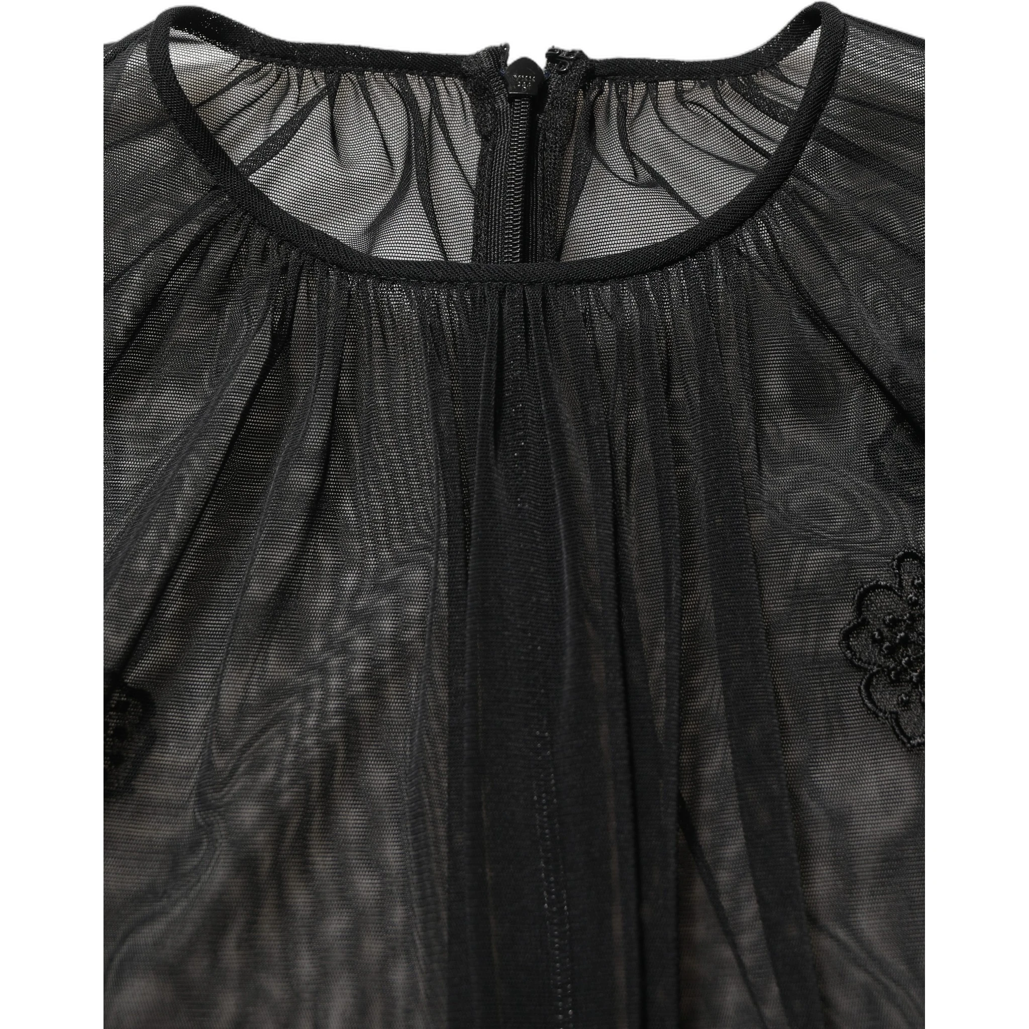 Black Polyester Mesh Sheer Crewneck Blouse Top