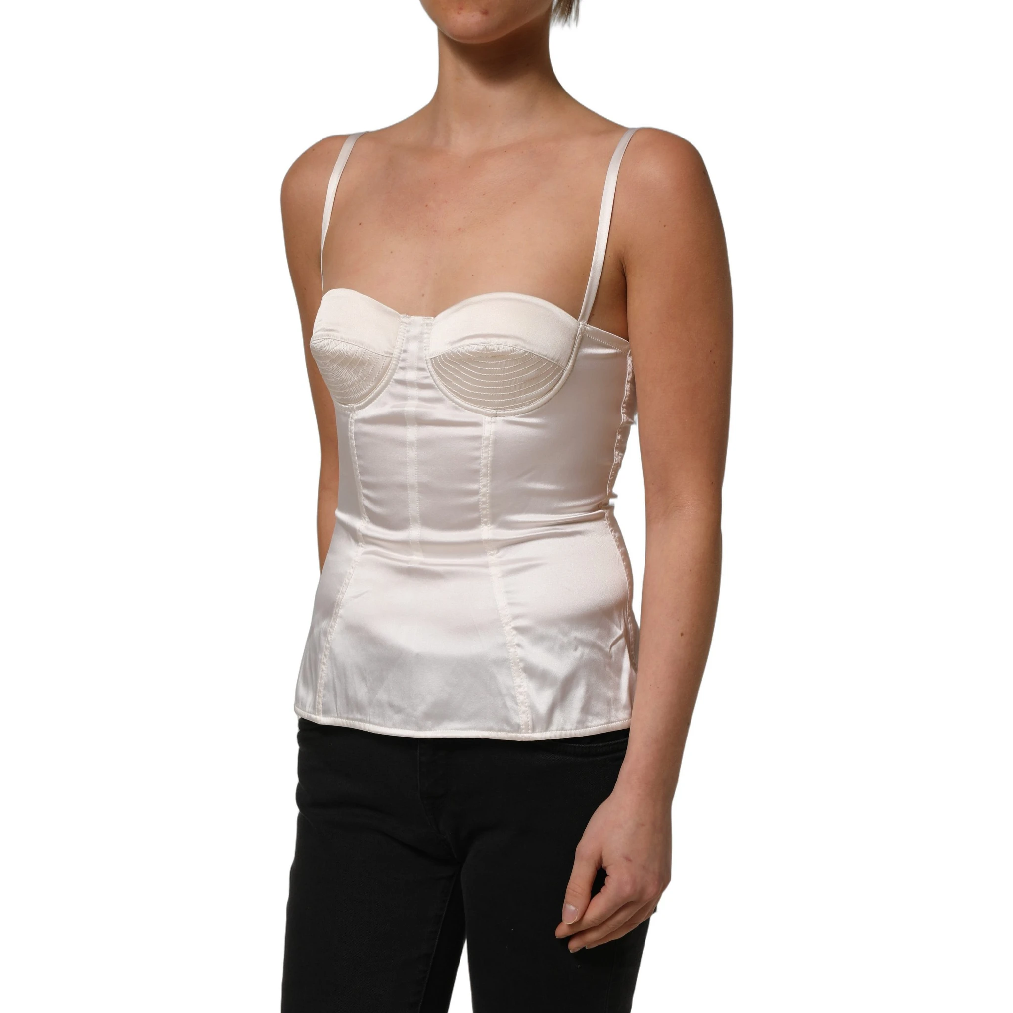 White Silk Satin Padded Bra Corset Style Top