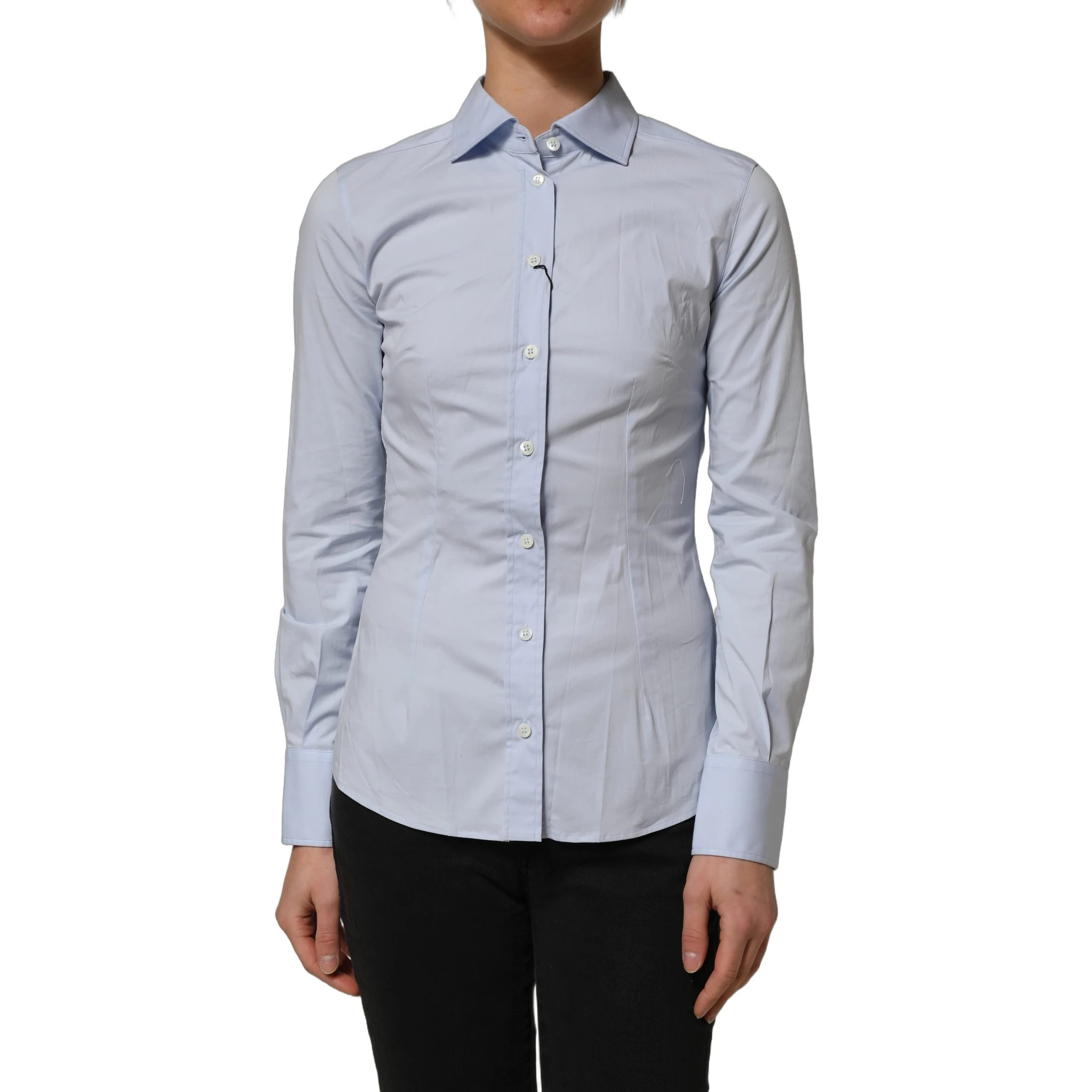 Blue Collared Long Sleeves Dress Shirt Top