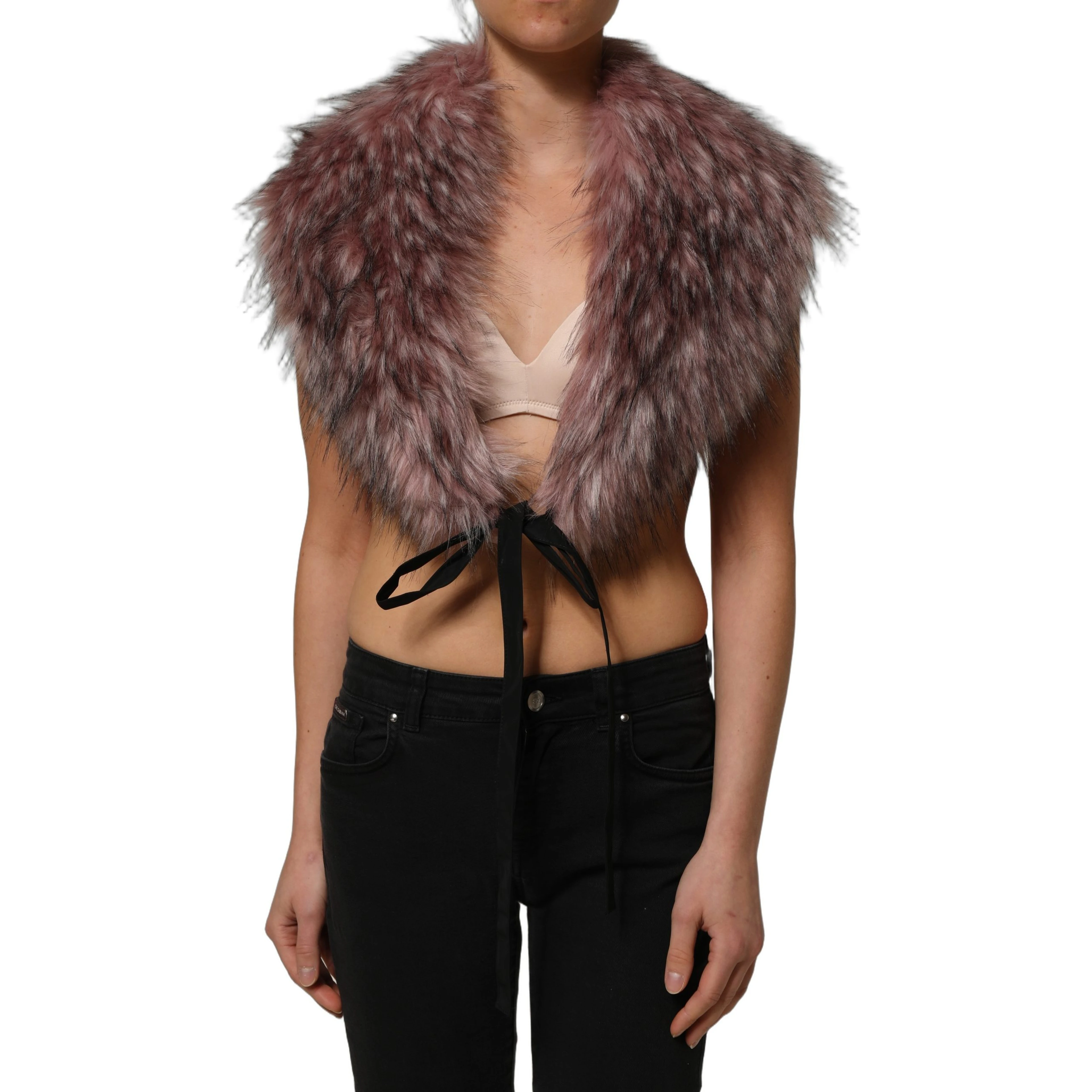 Pink Acrylic Faux Fur Knit Shrug Vest Top