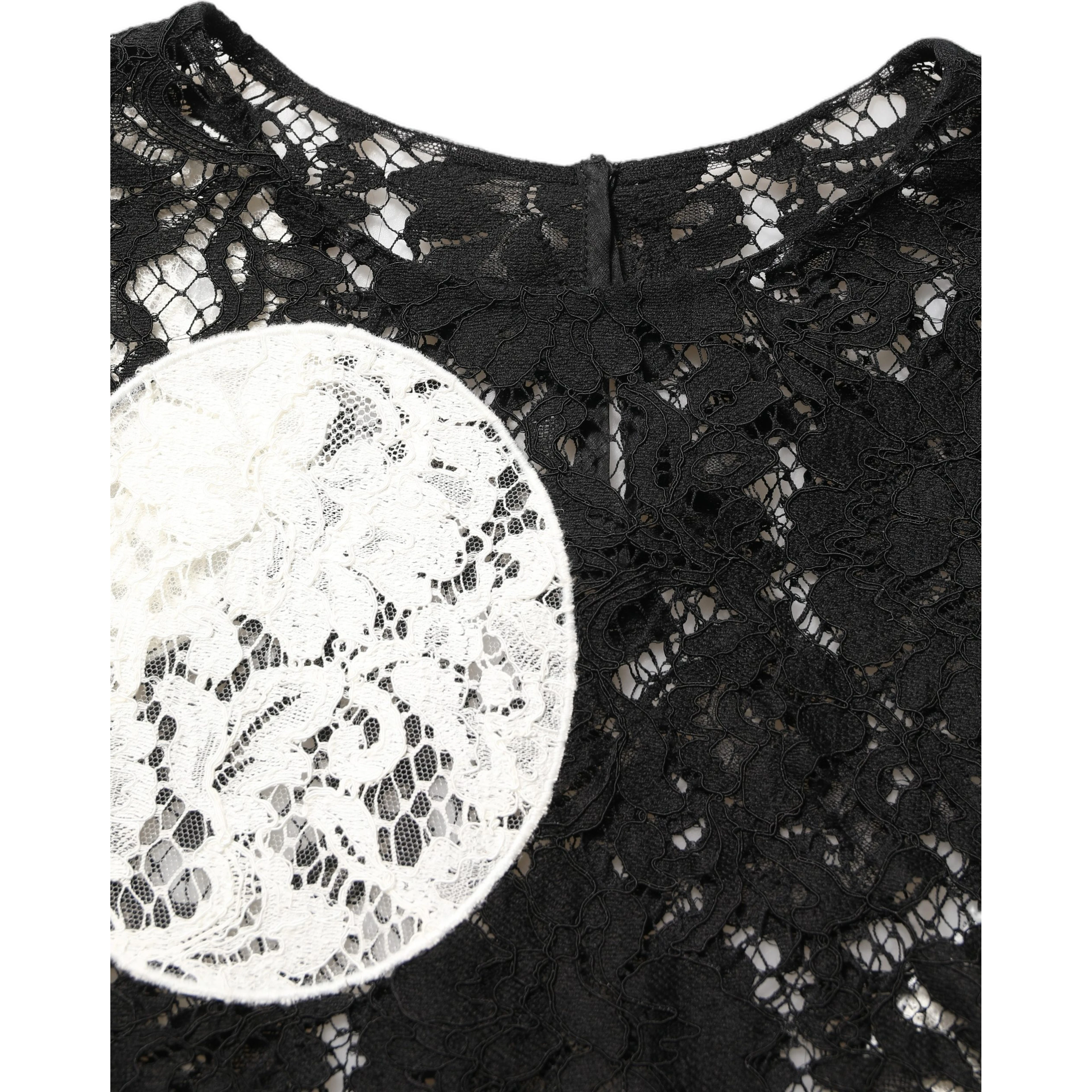 Black White Floral Lace Short Sleeve Blouse Top