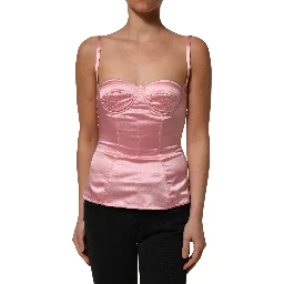 Pink Silk Satin Padded Bra Corset Style Top
