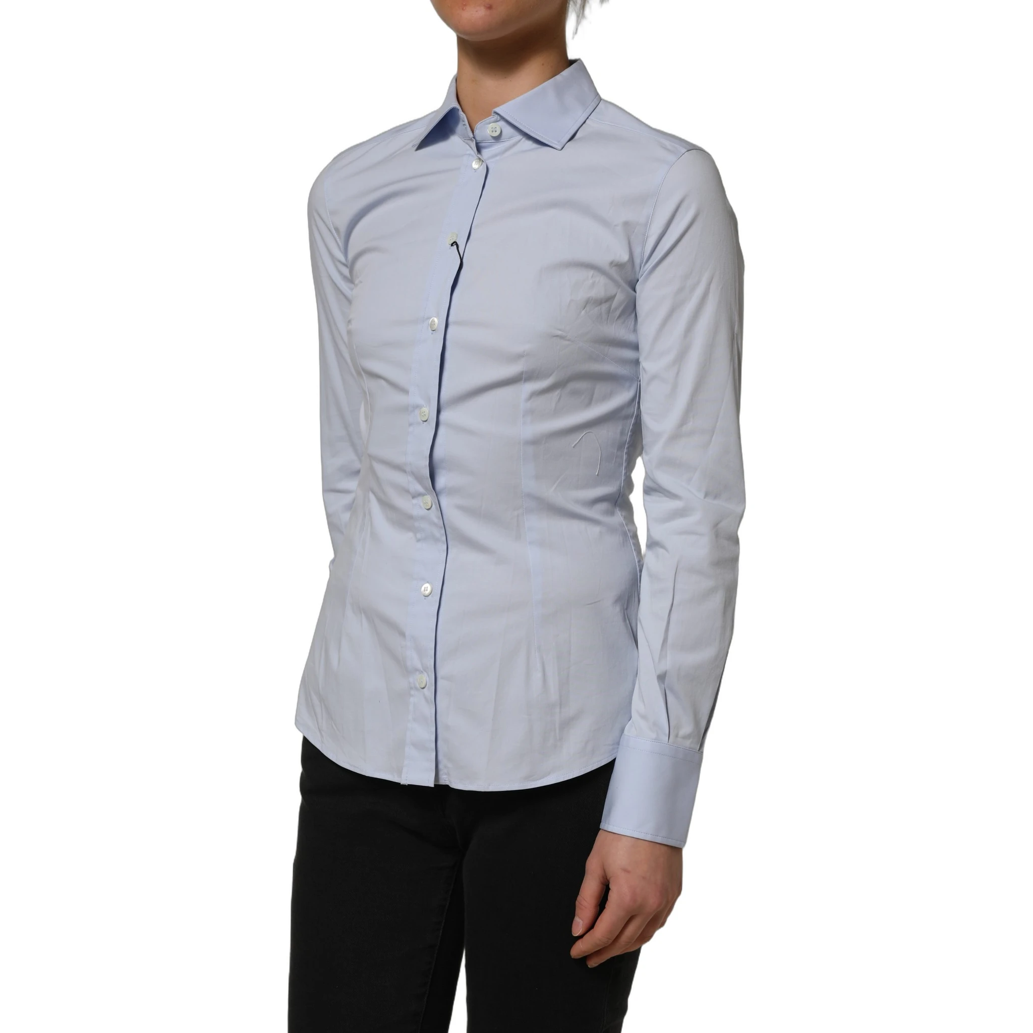 Blue Collared Long Sleeves Dress Shirt Top