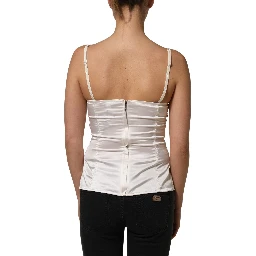White Silk Satin Padded Bra Corset Style Top