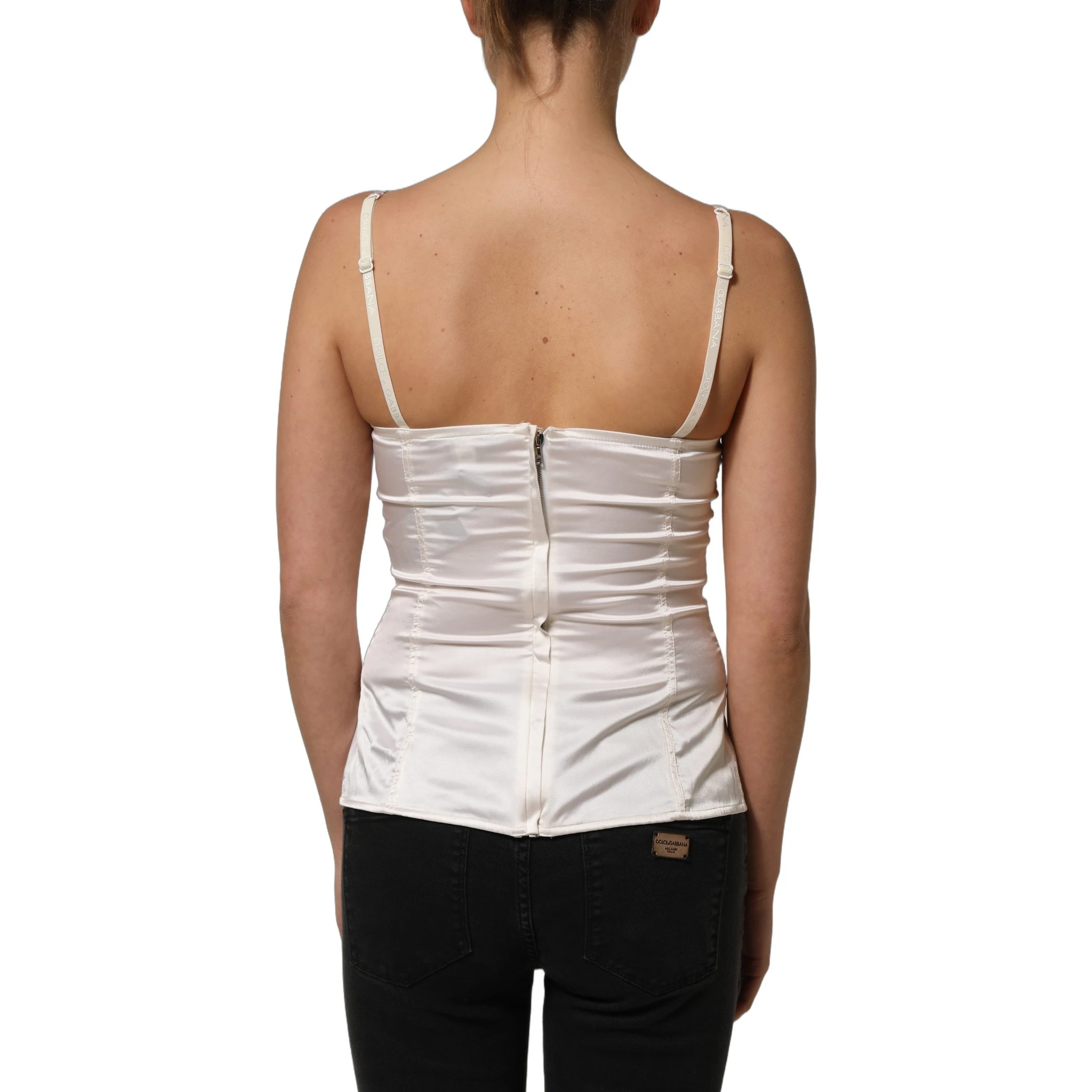 White Silk Satin Padded Bra Corset Style Top