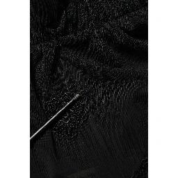 Black Polyester Mesh Sheer Crewneck Blouse Top