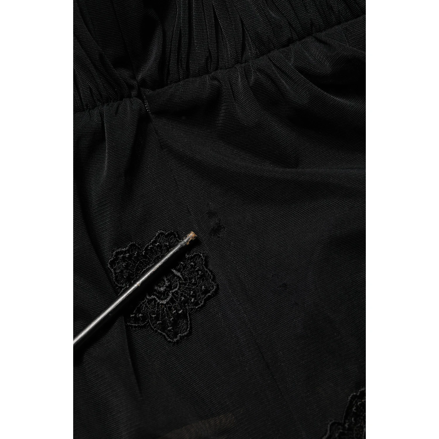 Black Polyester Mesh Sheer Crewneck Blouse Top