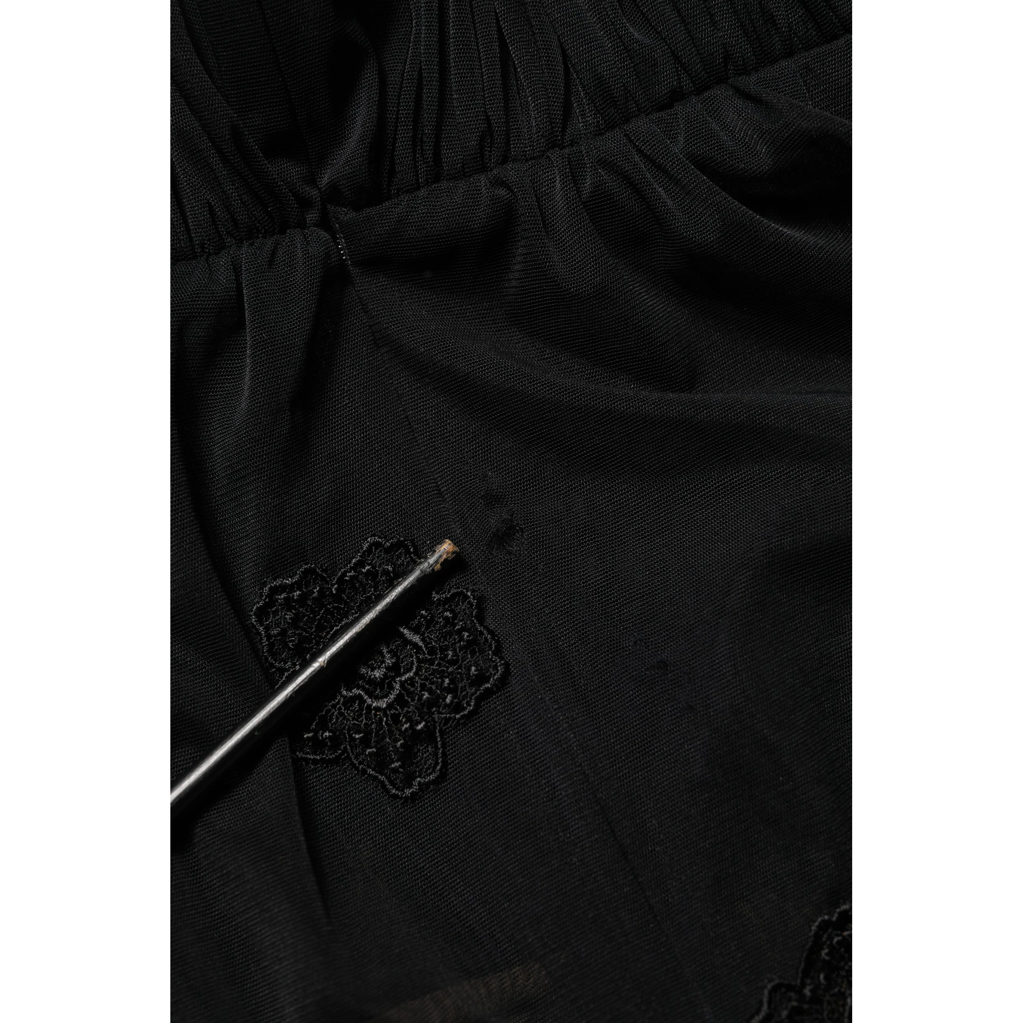 Black Polyester Mesh Sheer Crewneck Blouse Top
