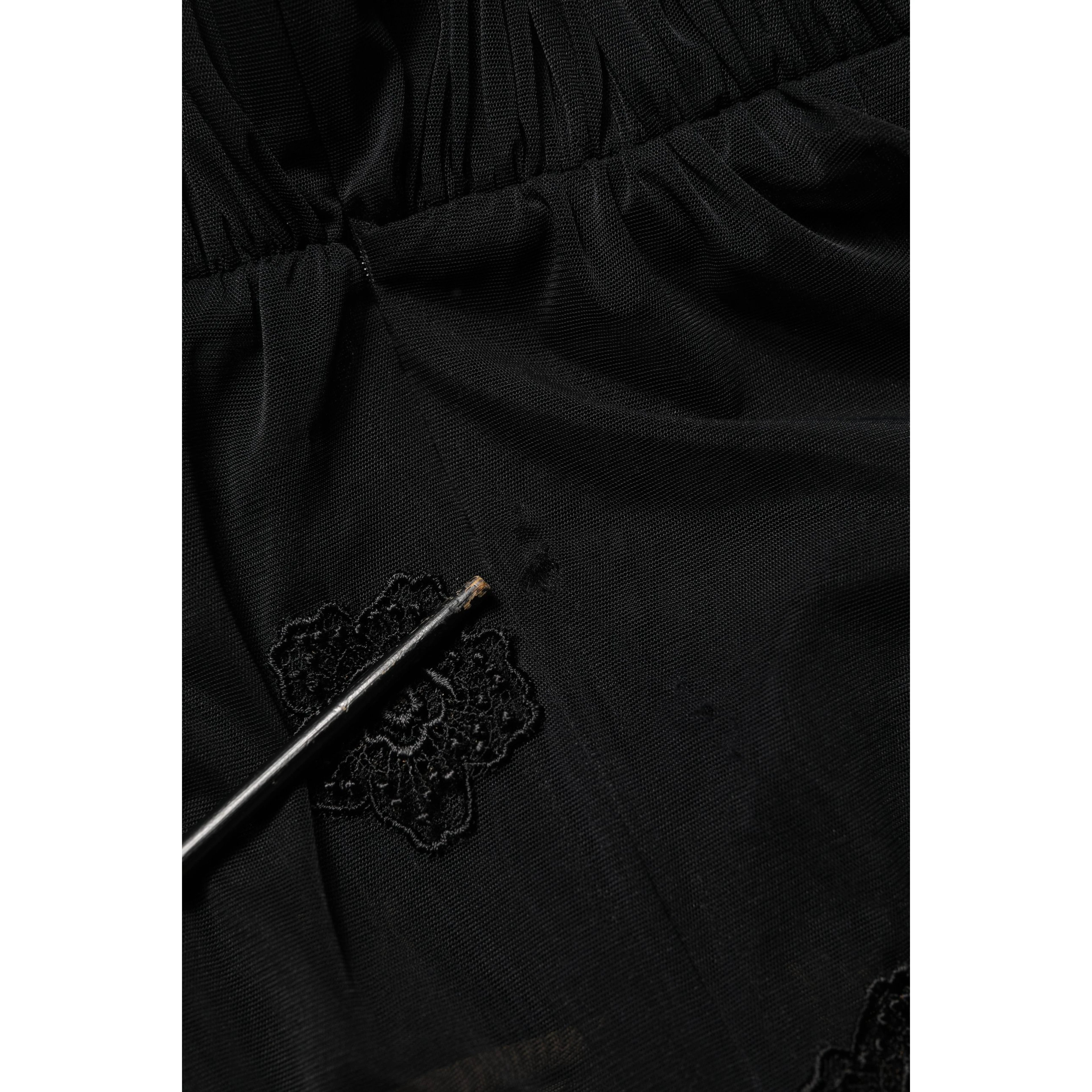 Black Polyester Mesh Sheer Crewneck Blouse Top
