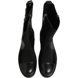 Black Patchwork Leather Mid Calf Boots Shoes