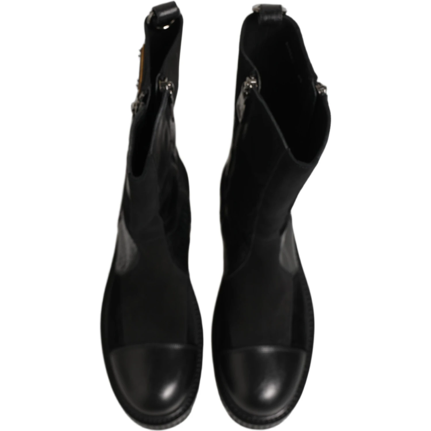 Black Patchwork Leather Mid Calf Boots Shoes