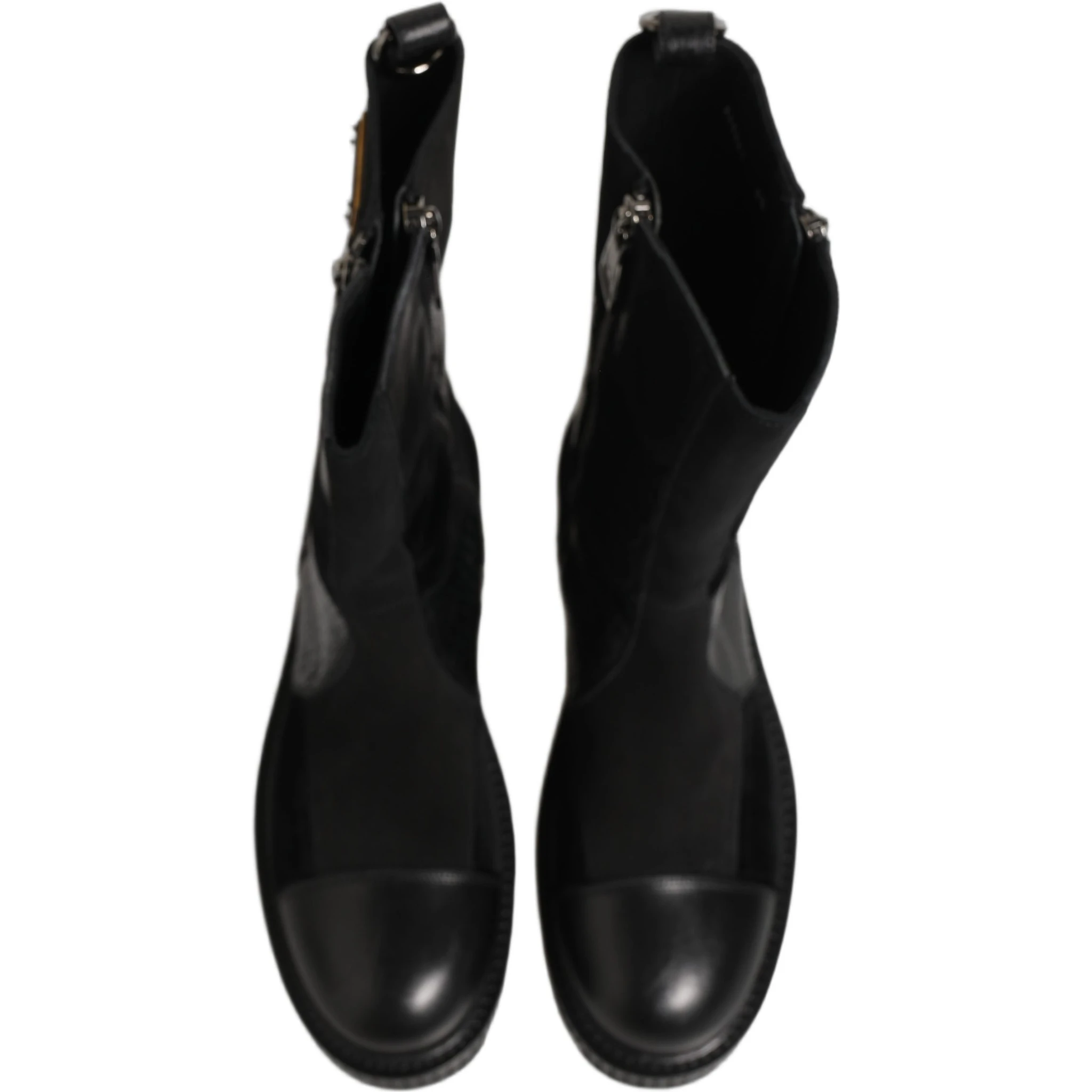 Black Patchwork Leather Mid Calf Boots Shoes