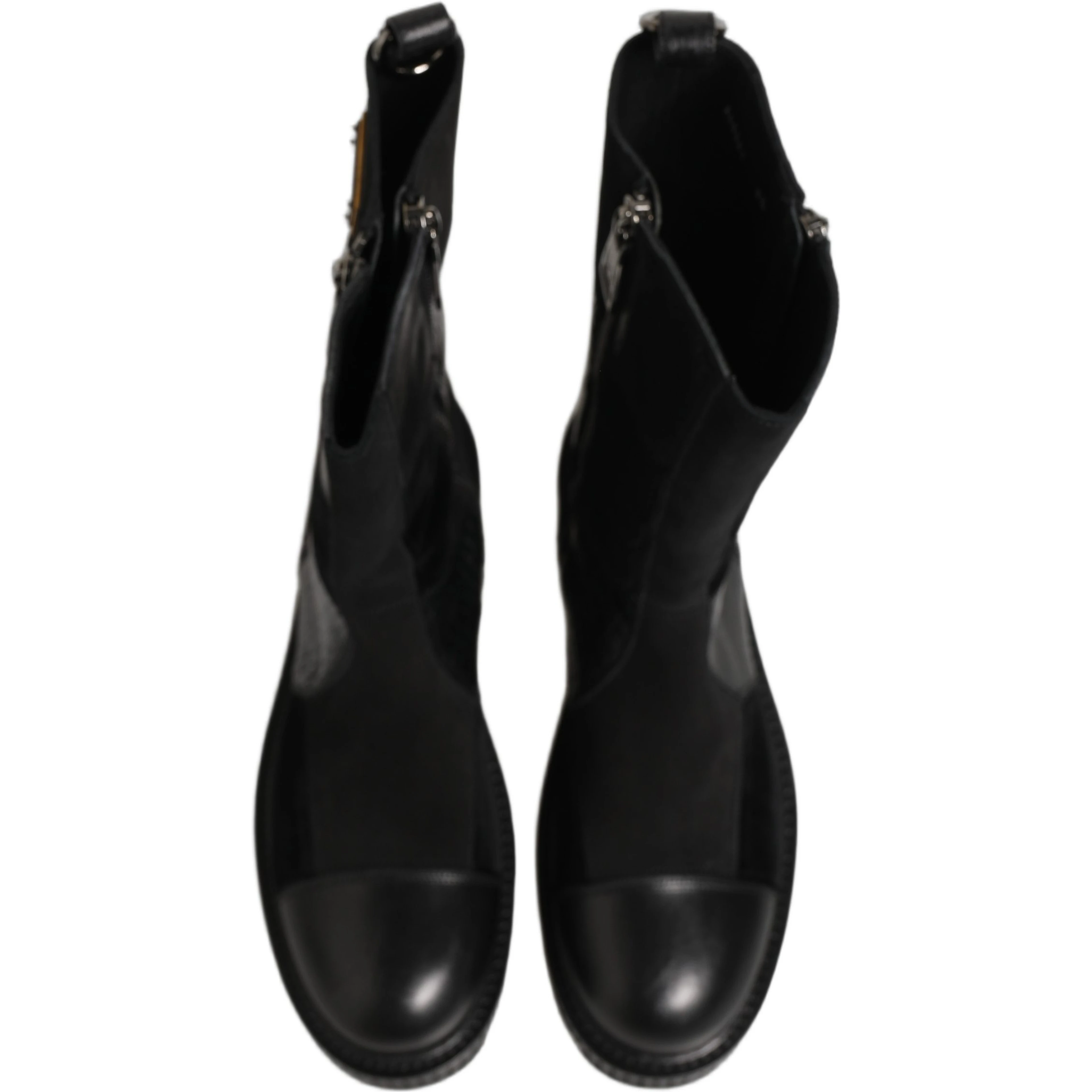 Black Patchwork Leather Mid Calf Boots Shoes