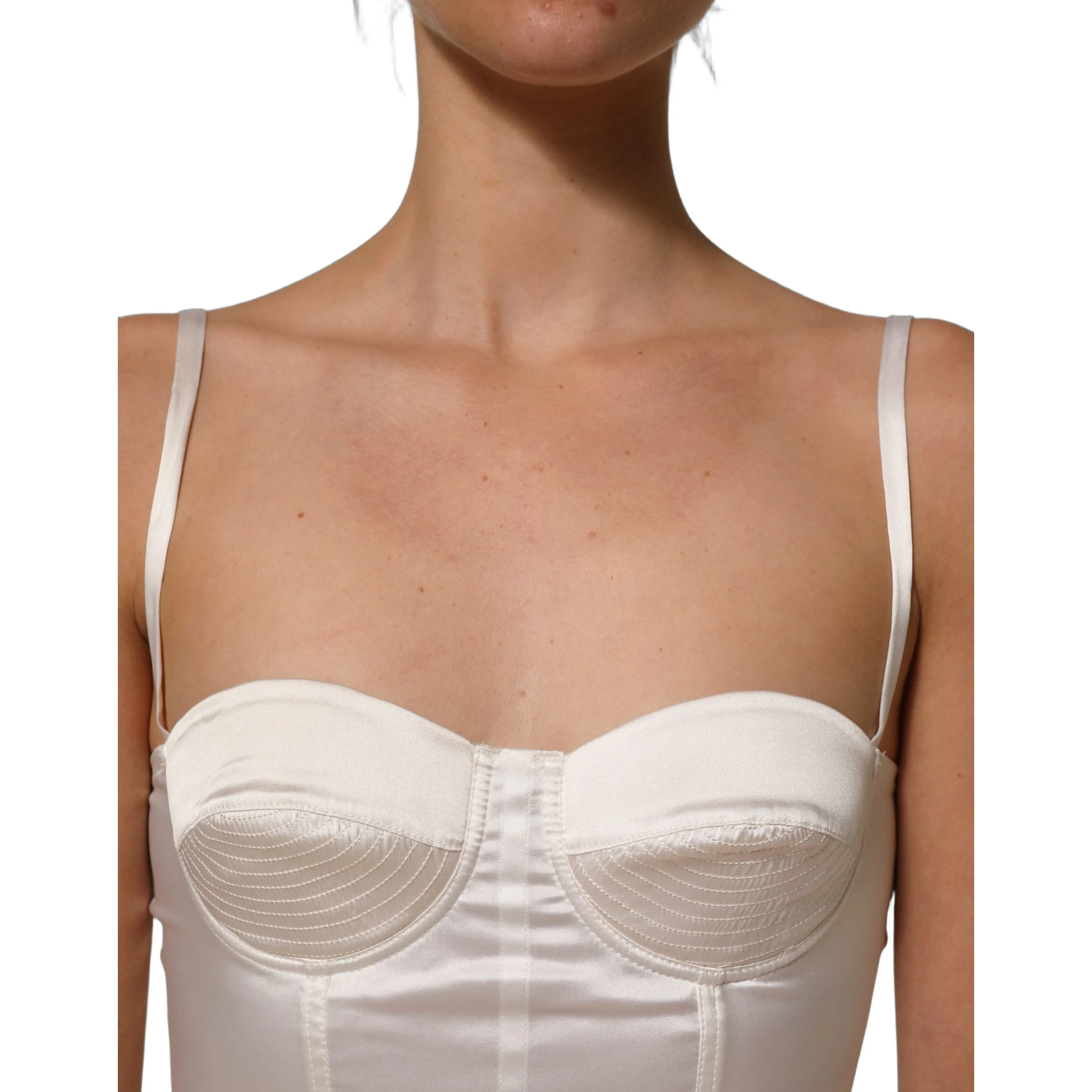 White Silk Satin Padded Bra Corset Style Top