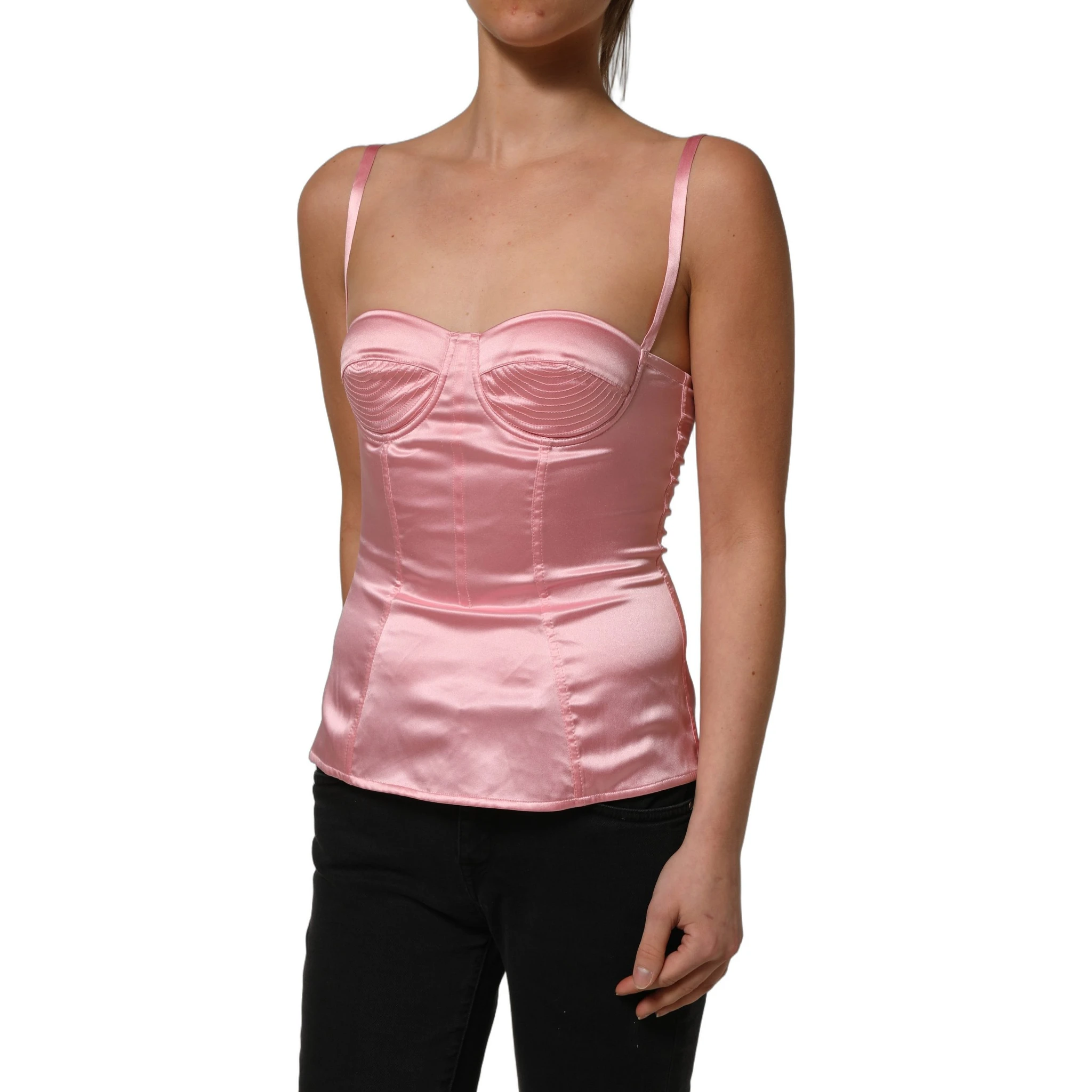 Pink Silk Satin Padded Bra Corset Style Top