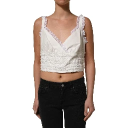 White Lace Trimmed Cotton Cropped Tank Top