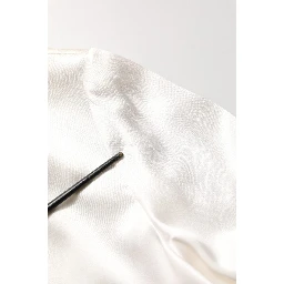 White satin Lace Trim LOng Sleeves Blouse Top