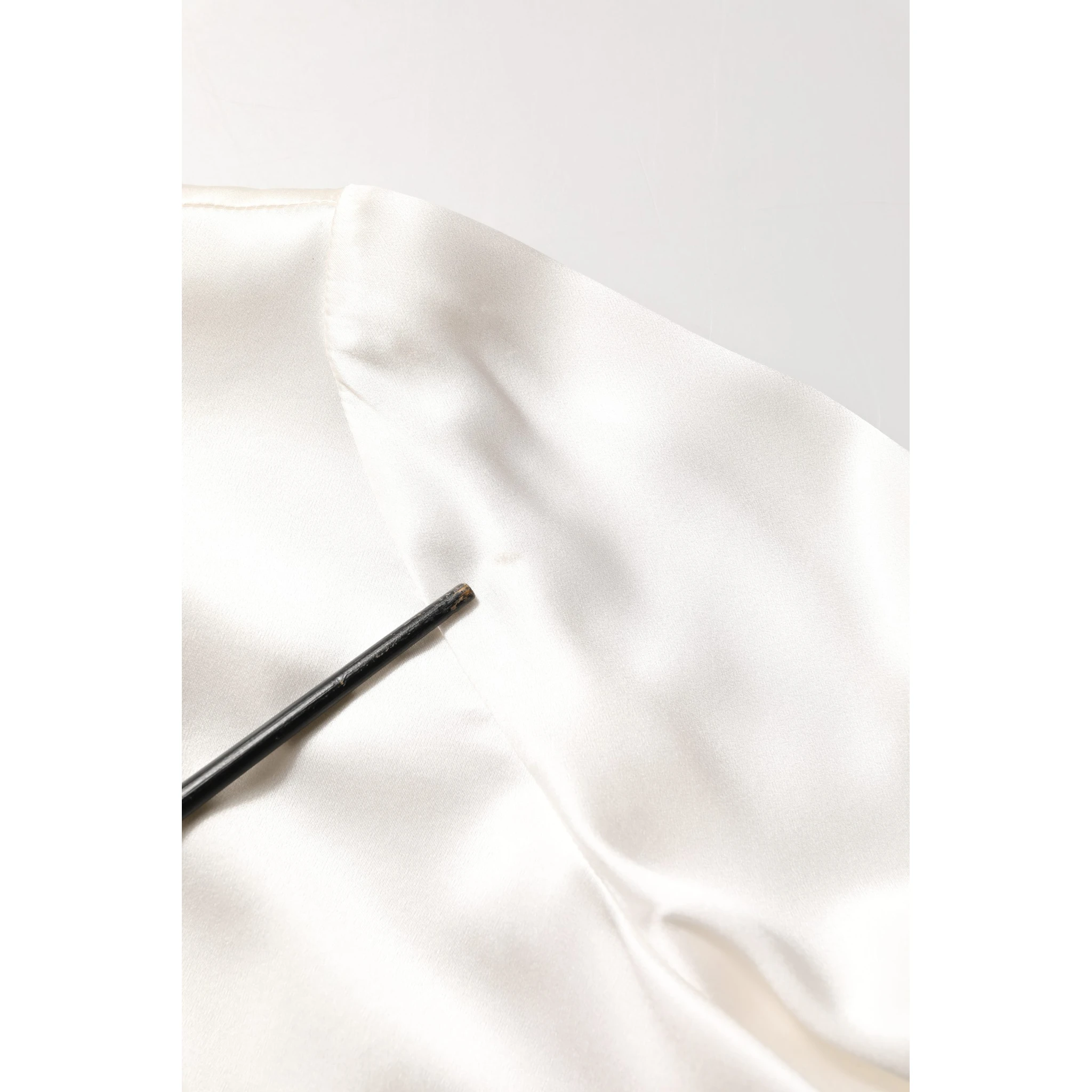 White satin Lace Trim LOng Sleeves Blouse Top