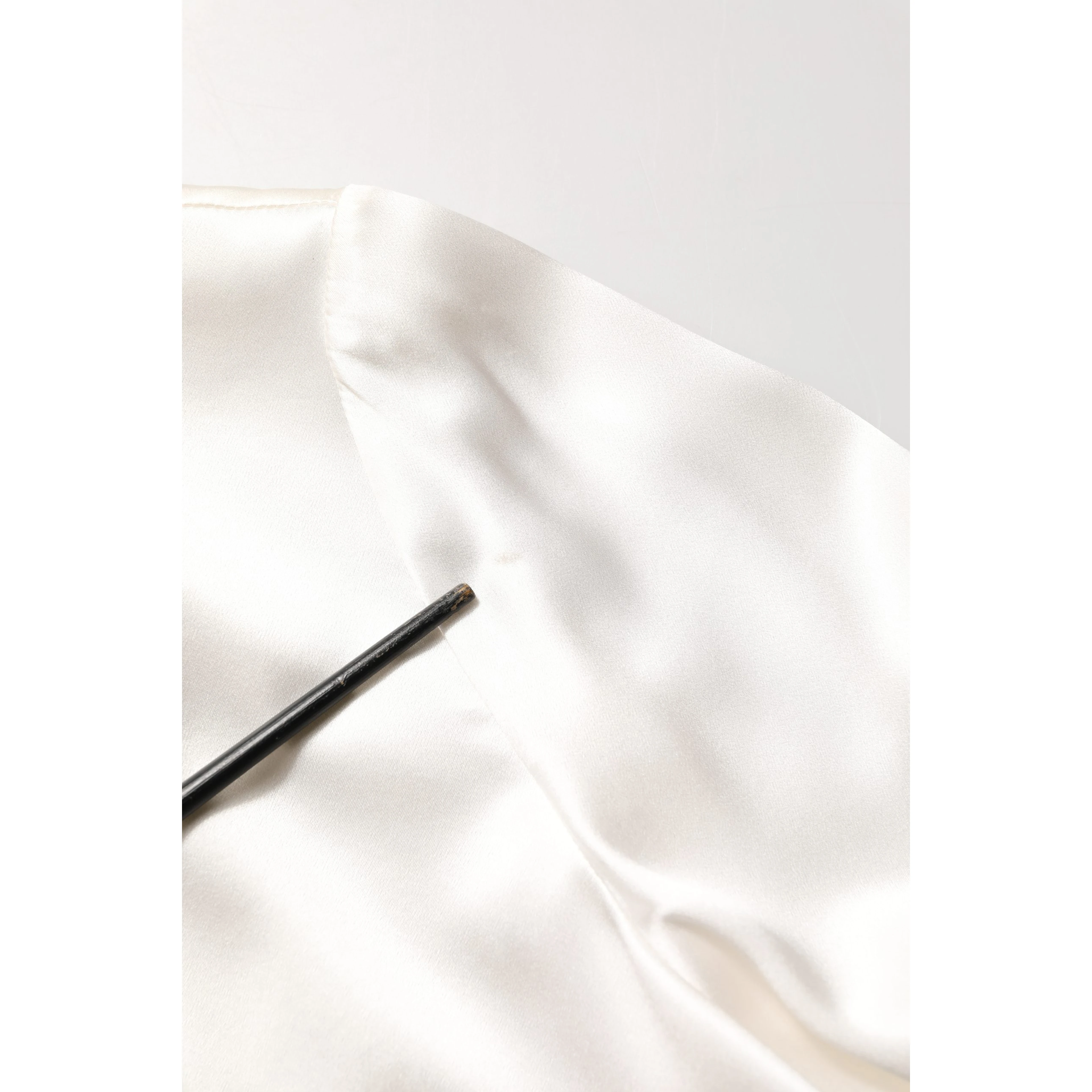White satin Lace Trim LOng Sleeves Blouse Top
