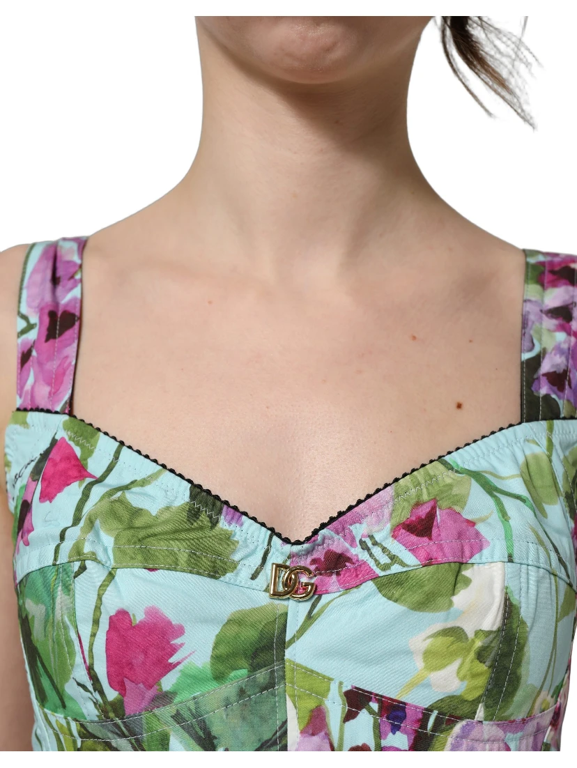 Multicolor Floral Cropped Bustier Tank Top