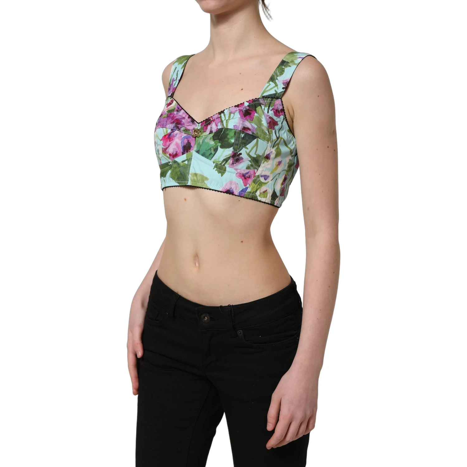 Multicolor Floral Cropped Bustier Tank Top