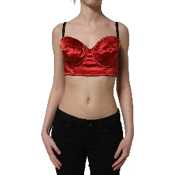 Red Polyester Satin Bustier Cropped Tank Top