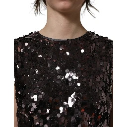 Purple Sequined Sleeveless Cropped Tank Top