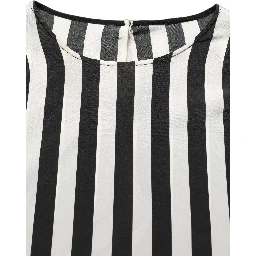 Black White Stripes Round Neck Blouse Top