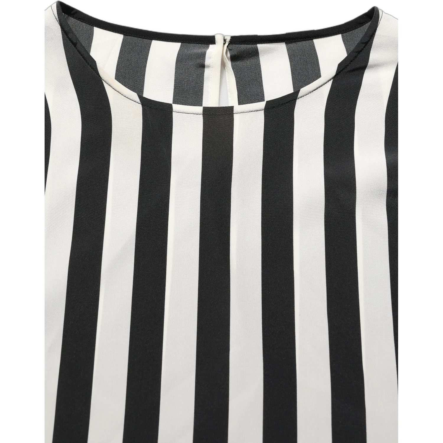 Black White Stripes Round Neck Blouse Top