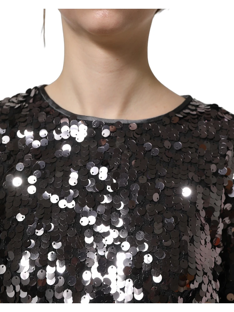 Black Sequined Long Sleeves Crop Blouse Top