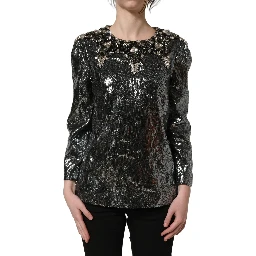 Metallic Gray Sequin Embellished Blouse Top