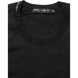 Black Cotton Short Sleeves Crew Neck T-shirt