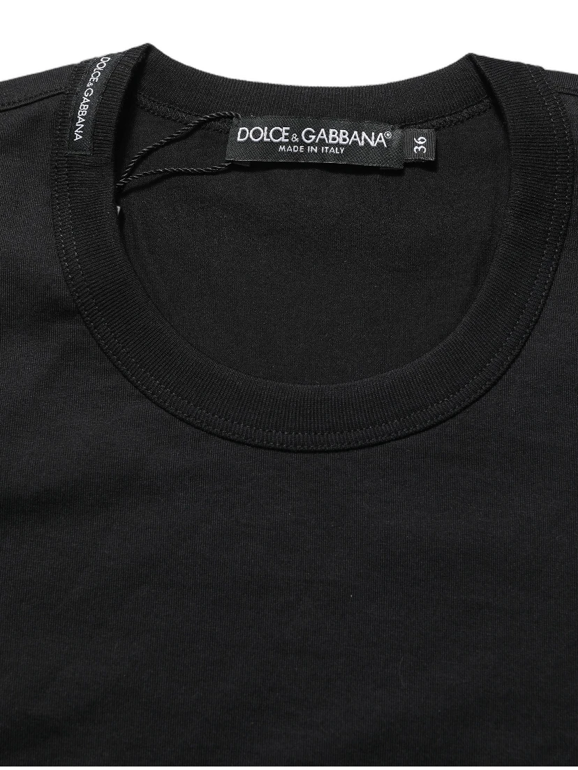 Black Cotton Short Sleeves Crew Neck T-shirt
