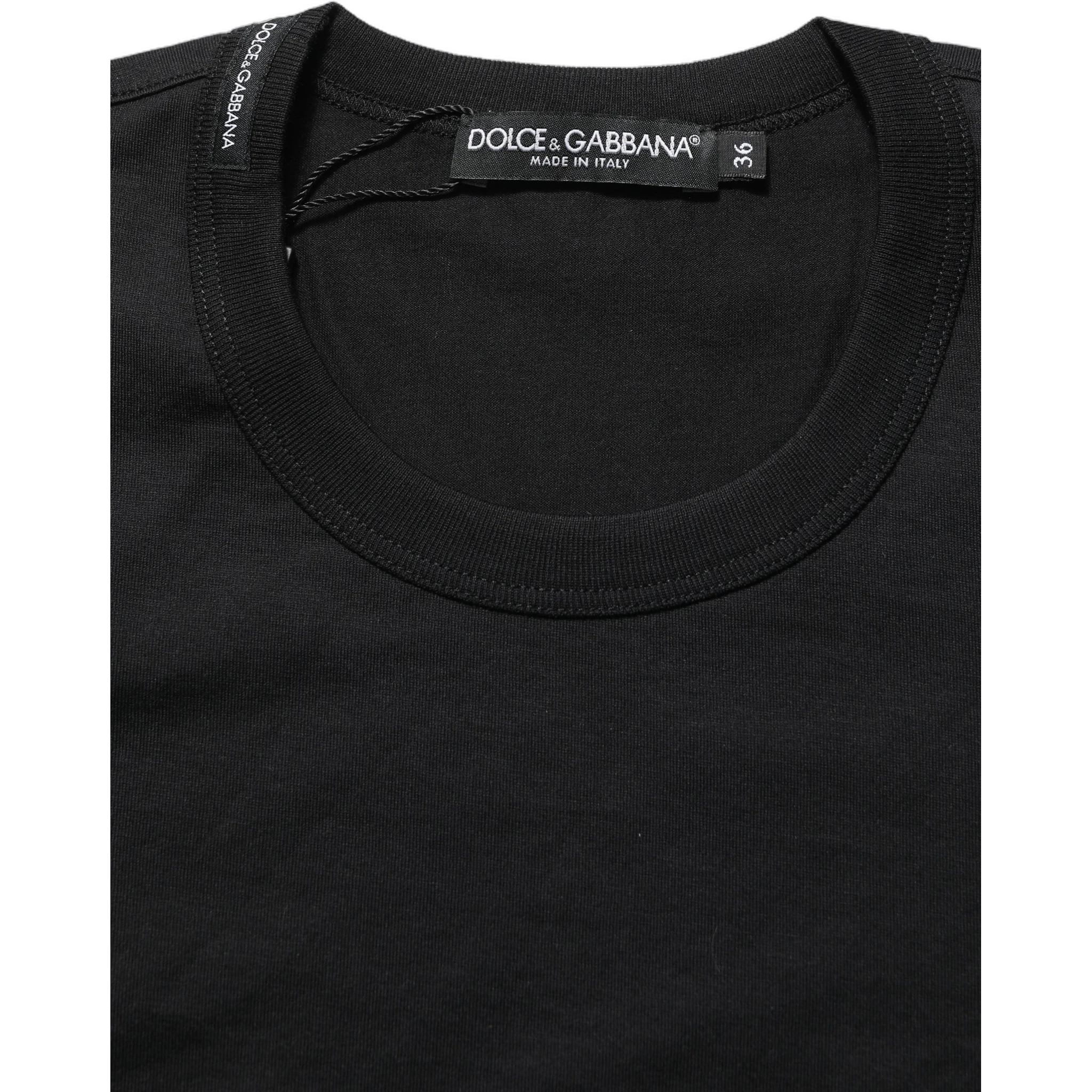 Black Cotton Short Sleeves Crew Neck T-shirt