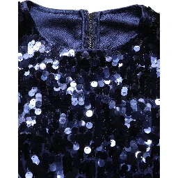 Blue Sequined Sleeveless Cropped Tank Top