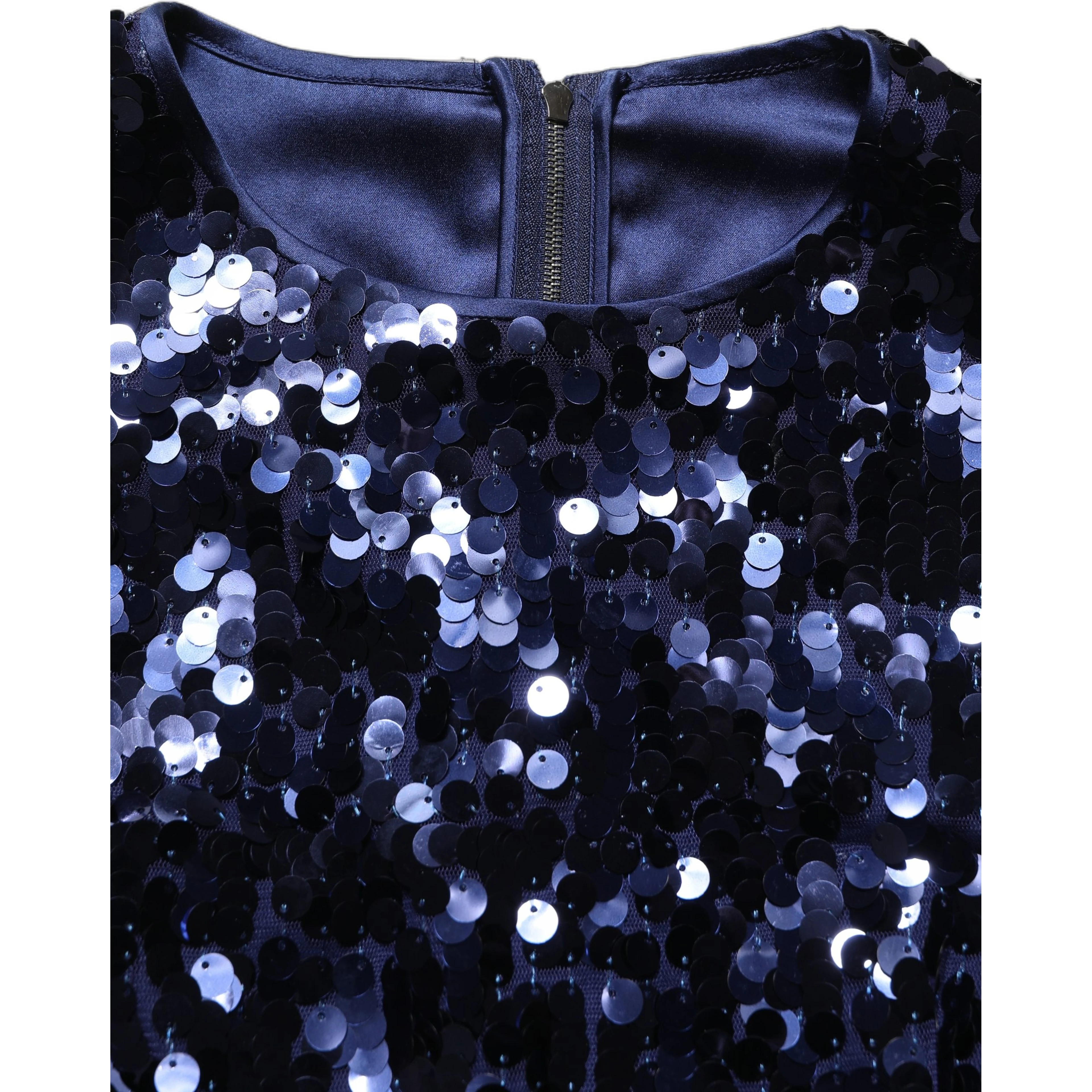 Blue Sequined Sleeveless Cropped Tank Top