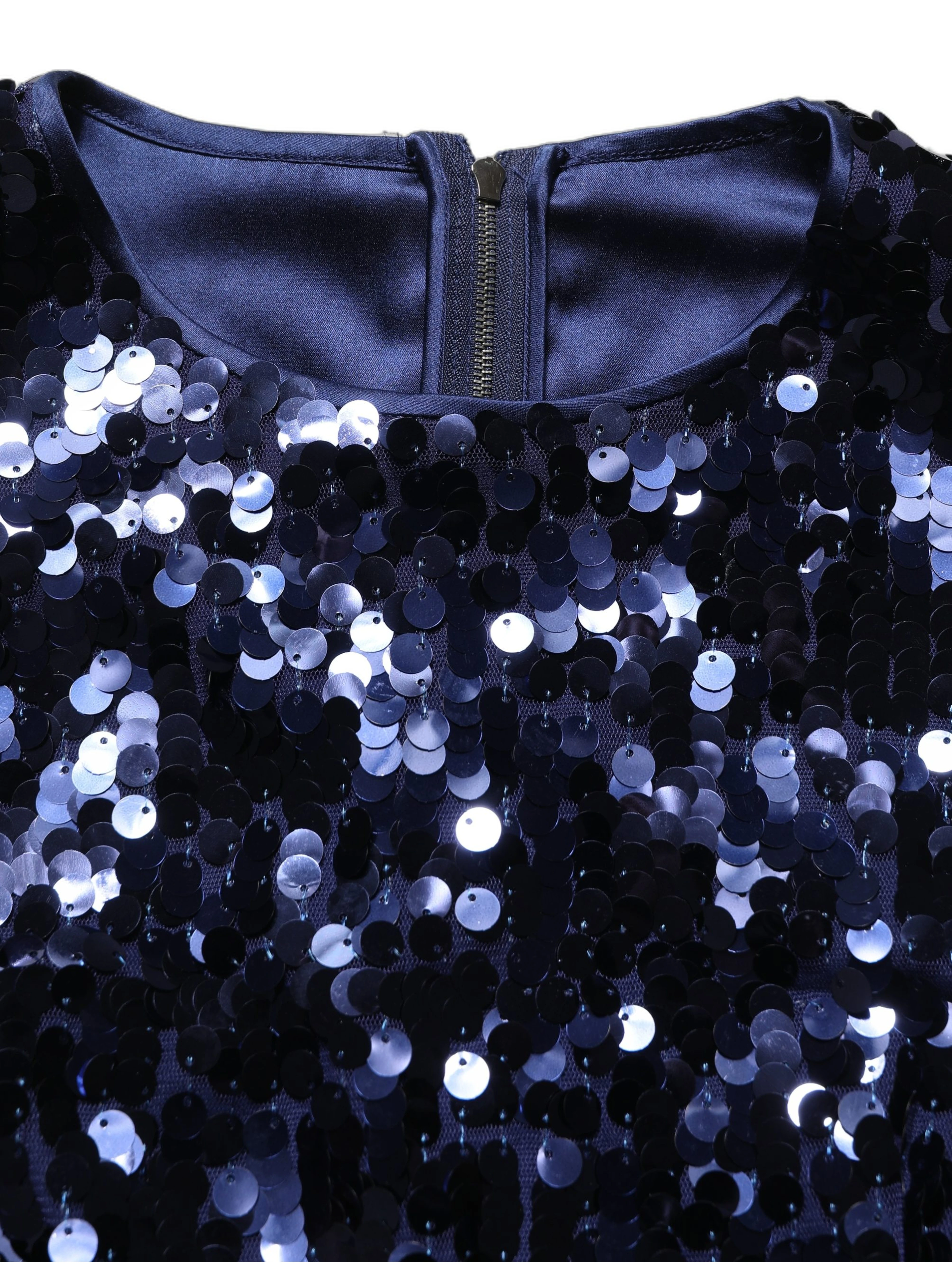 Blue Sequined Sleeveless Cropped Tank Top