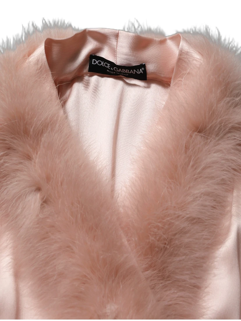 Light Pink Silk Turkey Feather Robe Jacket