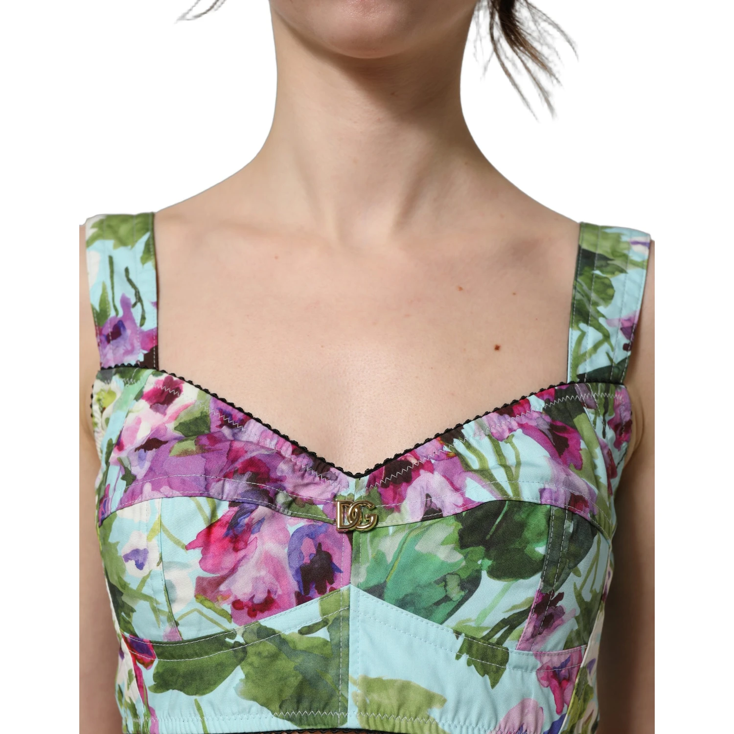 Multicolor Floral Cropped Bustier Tank Top