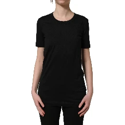 Black Cotton Short Sleeves Crew Neck T-shirt
